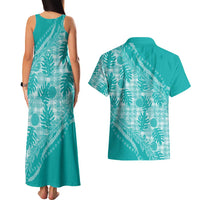 Hawaii Breadfruit Palaka Couples Matching Tank Maxi Dress and Hawaiian Shirt Polu Opal Maile Lei LT9 - Polynesian Pride