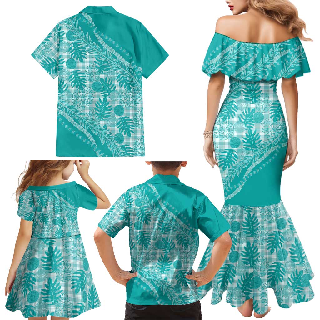 Hawaii Breadfruit Palaka Family Matching Mermaid Dress and Hawaiian Shirt Polu Opal Maile Lei LT9 - Polynesian Pride