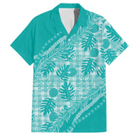 Hawaii Breadfruit Palaka Family Matching Mermaid Dress and Hawaiian Shirt Polu Opal Maile Lei LT9 Dad's Shirt - Short Sleeve Turquoise - Polynesian Pride