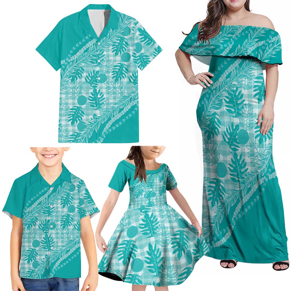 Hawaii Breadfruit Palaka Family Matching Off Shoulder Maxi Dress and Hawaiian Shirt Polu Opal Maile Lei LT9 - Polynesian Pride