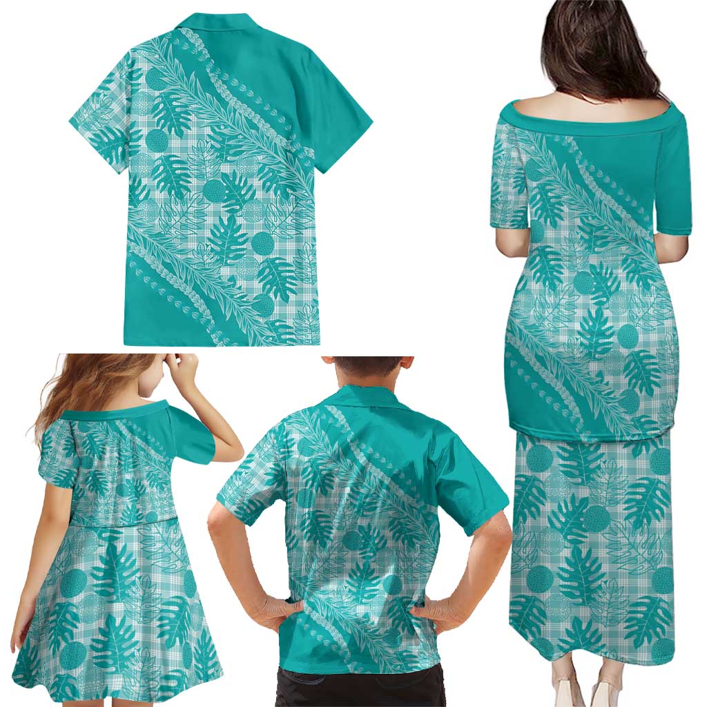 Hawaii Breadfruit Palaka Family Matching Puletasi and Hawaiian Shirt Polu Opal Maile Lei LT9 - Polynesian Pride