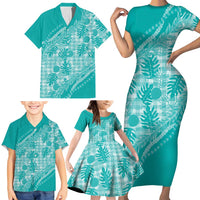 Hawaii Breadfruit Palaka Family Matching Short Sleeve Bodycon Dress and Hawaiian Shirt Polu Opal Maile Lei LT9 - Polynesian Pride
