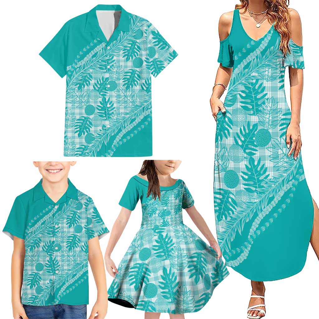 Hawaii Breadfruit Palaka Family Matching Summer Maxi Dress and Hawaiian Shirt Polu Opal Maile Lei LT9 - Polynesian Pride