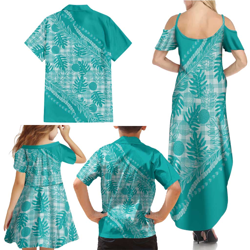 Hawaii Breadfruit Palaka Family Matching Summer Maxi Dress and Hawaiian Shirt Polu Opal Maile Lei LT9 - Polynesian Pride