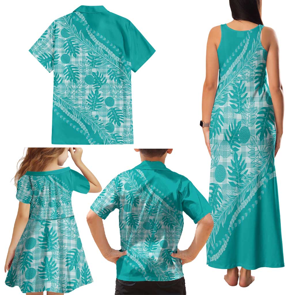 Hawaii Breadfruit Palaka Family Matching Tank Maxi Dress and Hawaiian Shirt Polu Opal Maile Lei LT9 - Polynesian Pride