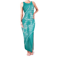 Hawaii Breadfruit Palaka Family Matching Tank Maxi Dress and Hawaiian Shirt Polu Opal Maile Lei LT9 Mom's Dress Turquoise - Polynesian Pride