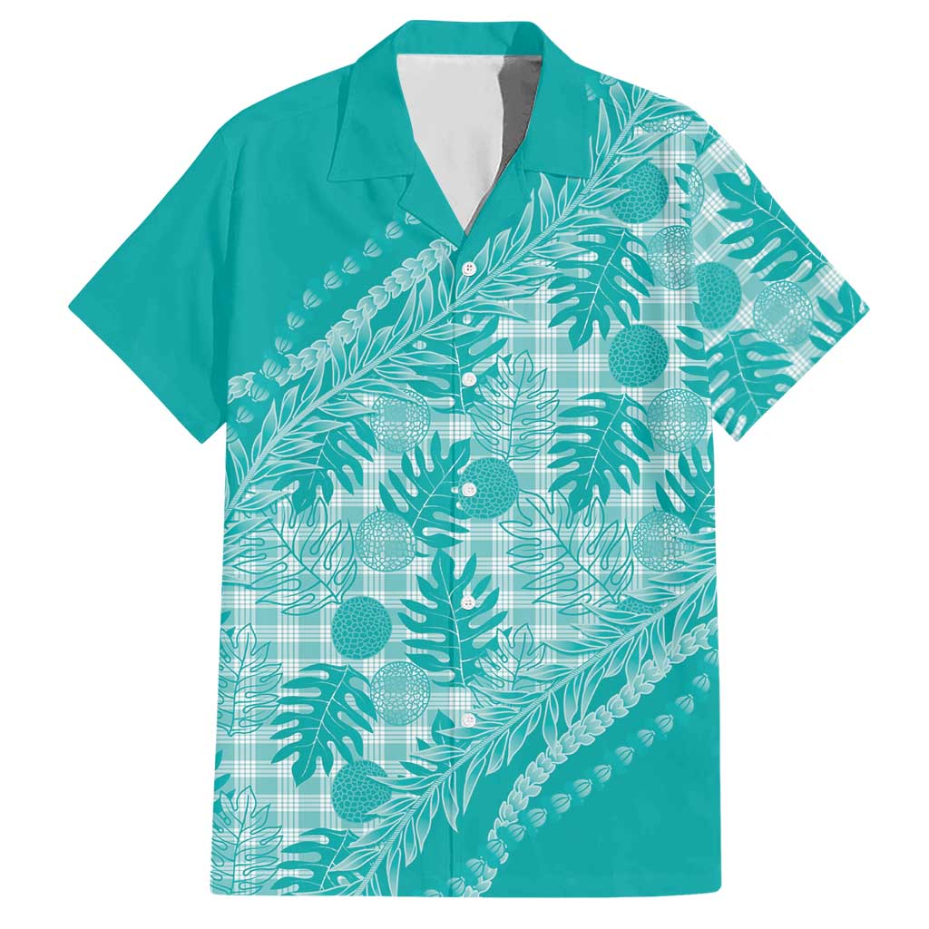 Hawaii Breadfruit Palaka Hawaiian Shirt Polu Opal Maile Lei LT9 Turquoise - Polynesian Pride