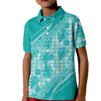 Hawaii Breadfruit Palaka Kid Polo Shirt Polu Opal Maile Lei LT9 Kid Turquoise - Polynesian Pride