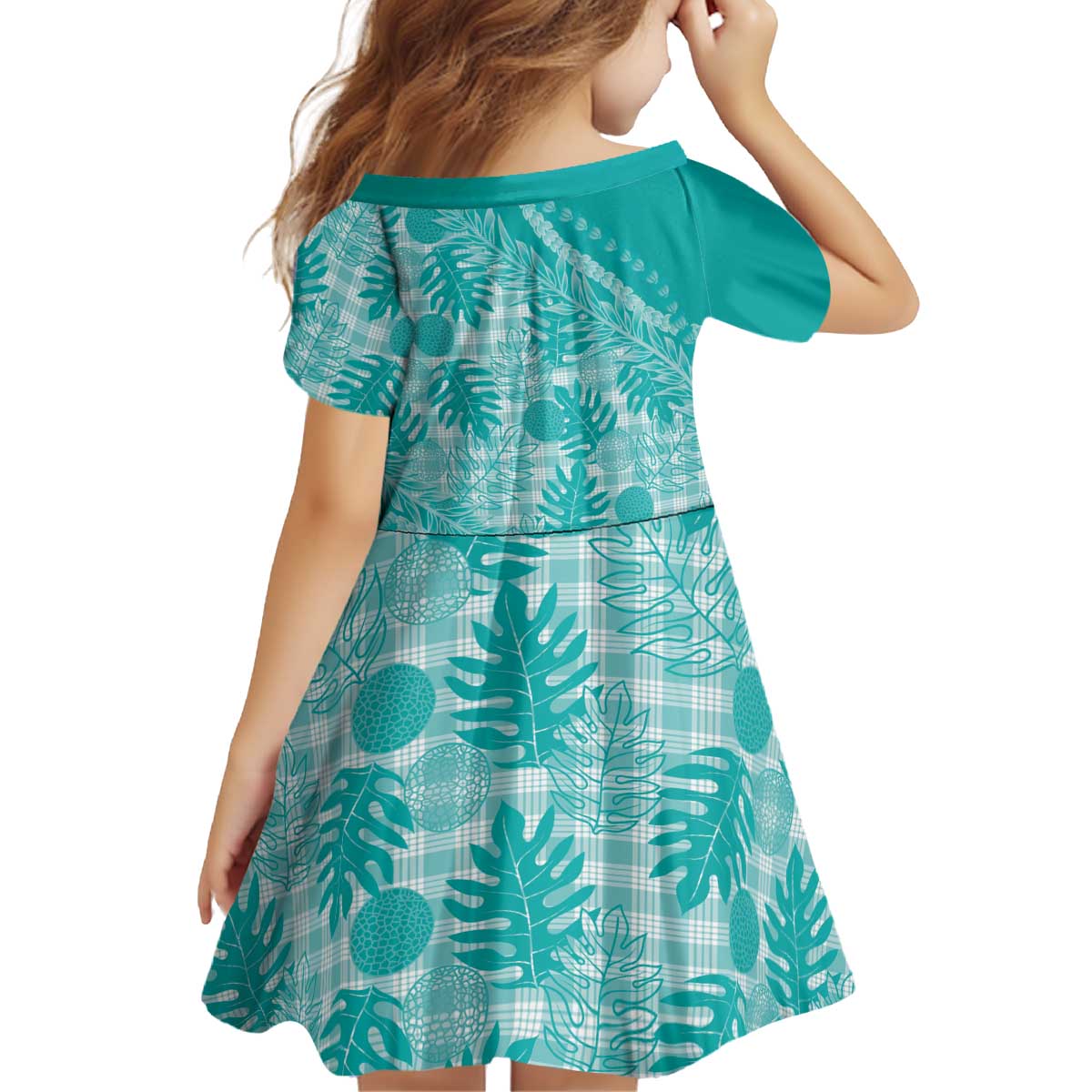 Hawaii Breadfruit Palaka Kid Short Sleeve Dress Polu Opal Maile Lei - Polynesian Pride