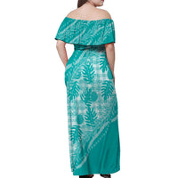 Hawaii Breadfruit Palaka Off Shoulder Maxi Dress Polu Opal Maile Lei LT9 - Polynesian Pride