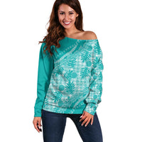 Hawaii Breadfruit Palaka Off Shoulder Sweater Polu Opal Maile Lei - Polynesian Pride