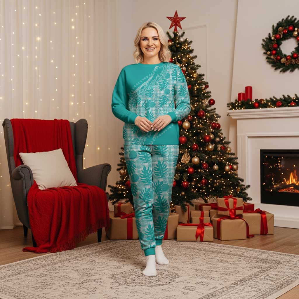Hawaii Breadfruit Palaka Christmas Pajama Set Polu Opal Maile Lei - Polynesian Pride