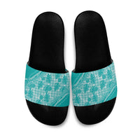 Hawaii Breadfruit Palaka Slide Sandals Polu Opal Maile Lei - Polynesian Pride