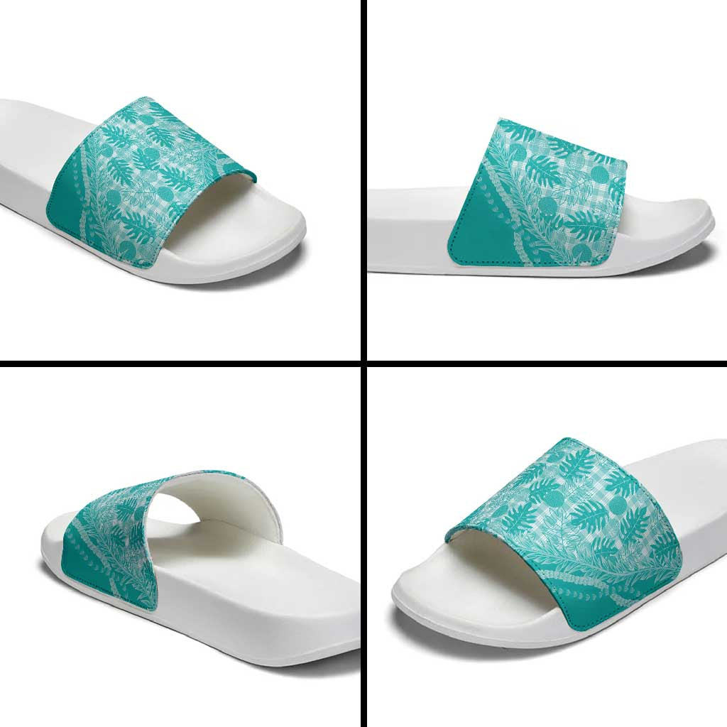 Hawaii Breadfruit Palaka Slide Sandals Polu Opal Maile Lei - Polynesian Pride