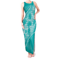 Hawaii Breadfruit Palaka Tank Maxi Dress Polu Opal Maile Lei LT9 Women Turquoise - Polynesian Pride