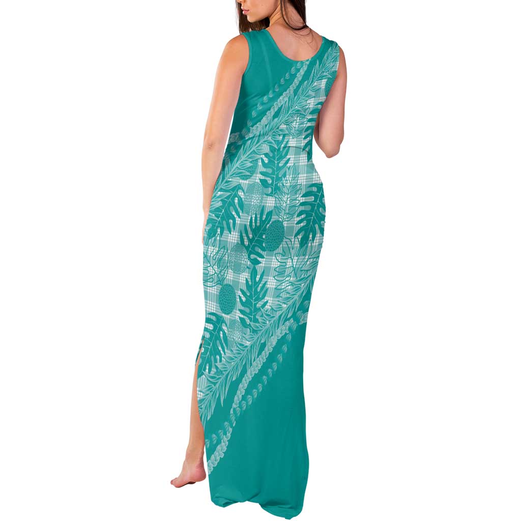 Hawaii Breadfruit Palaka Tank Maxi Dress Polu Opal Maile Lei LT9 - Polynesian Pride