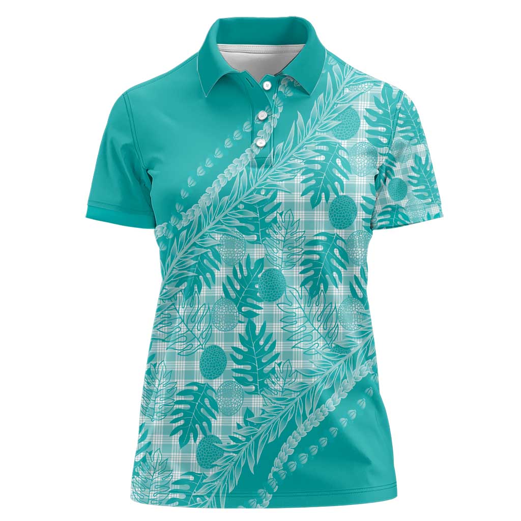 Hawaii Breadfruit Palaka Women Polo Shirt Polu Opal Maile Lei - Polynesian Pride