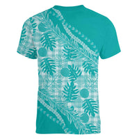 Hawaii Breadfruit Palaka Women V-Neck T-Shirt Polu Opal Maile Lei - Polynesian Pride
