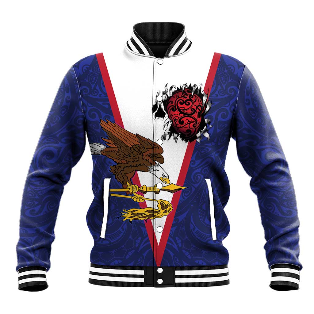 American Samoa Heart Tribal Personalized Baseball Jacket Polynesian Patterns