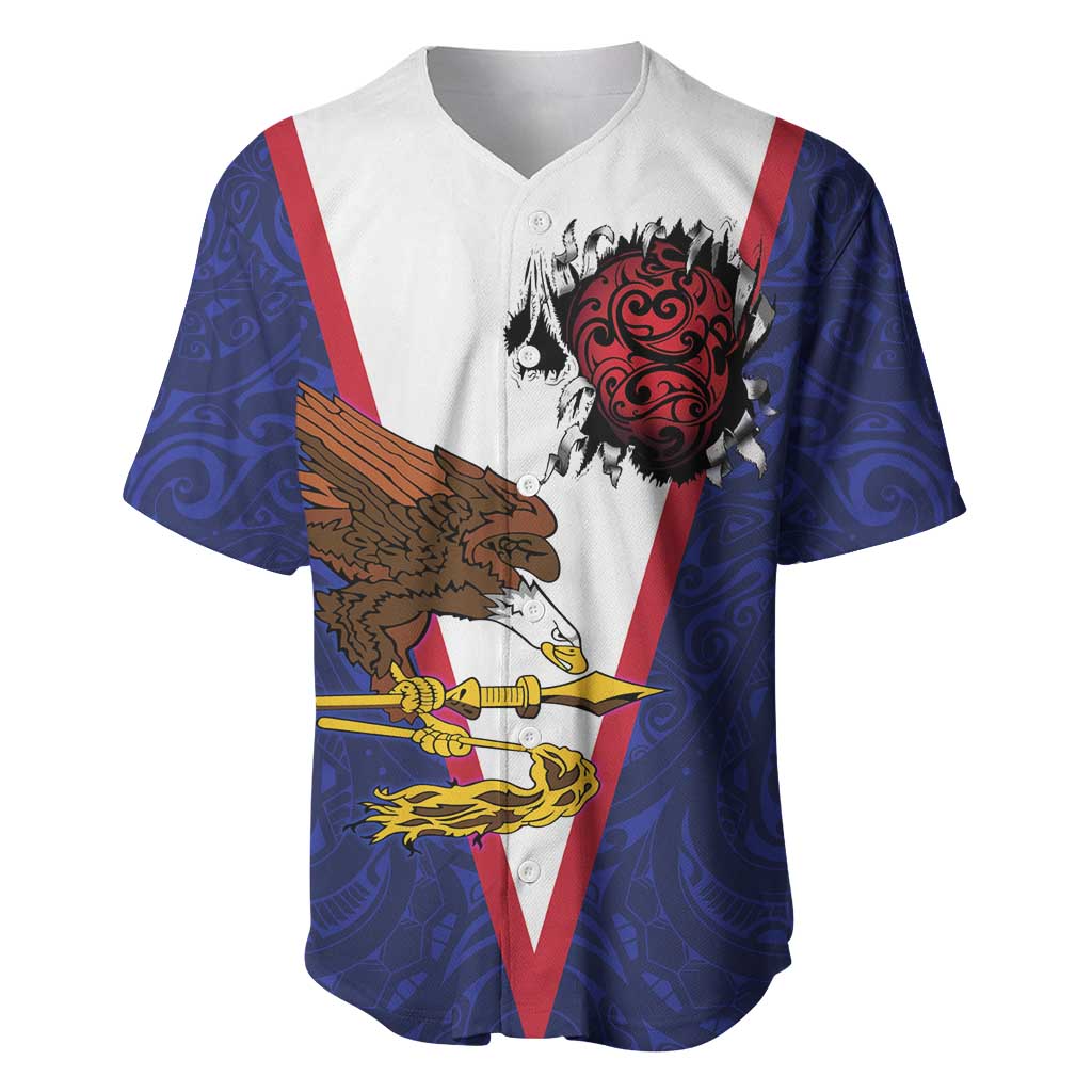 American Samoa Heart Tribal Personalized Baseball Jersey Polynesian Patterns