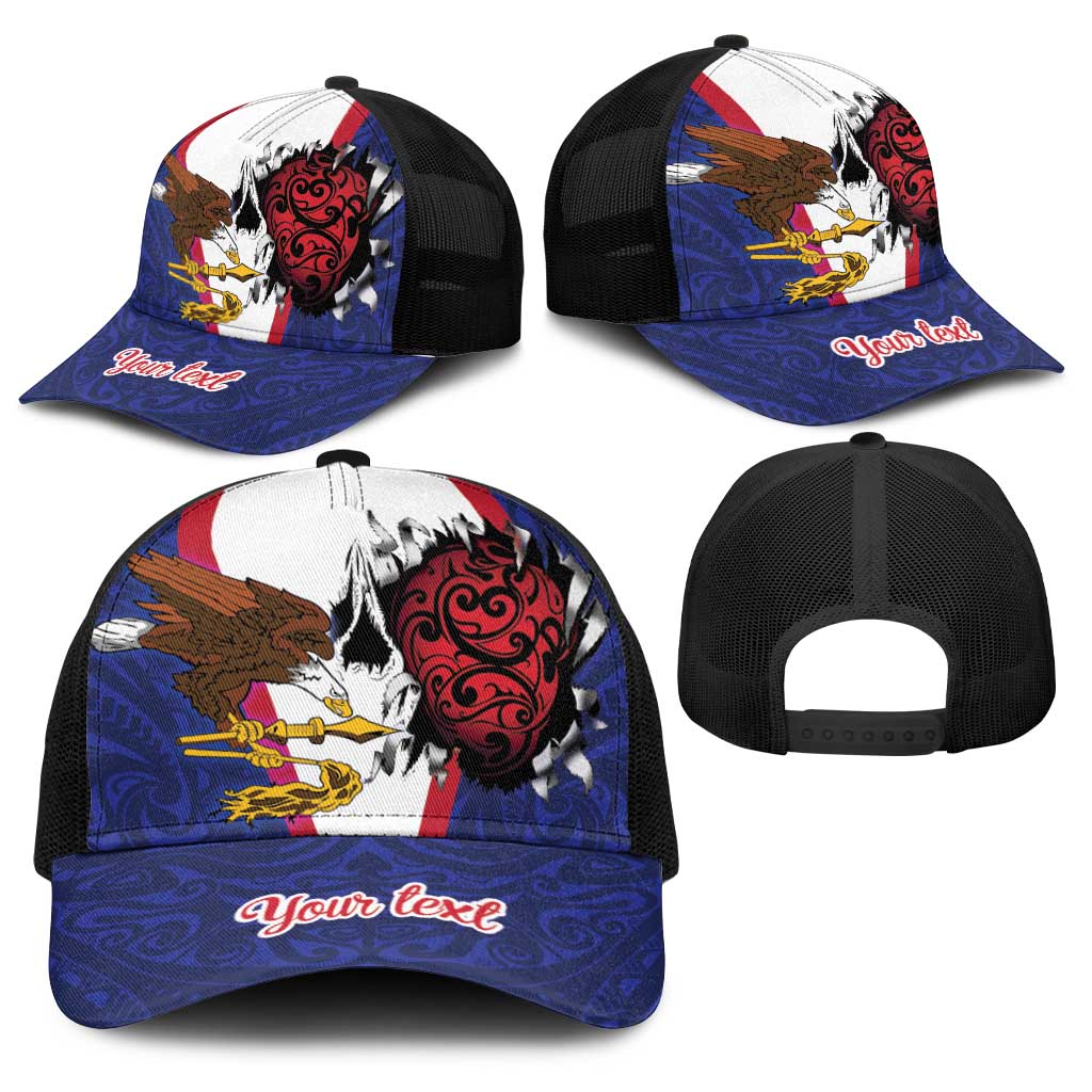 American Samoa Heart Tribal Personalized Baseball Net Cap Polynesian Patterns