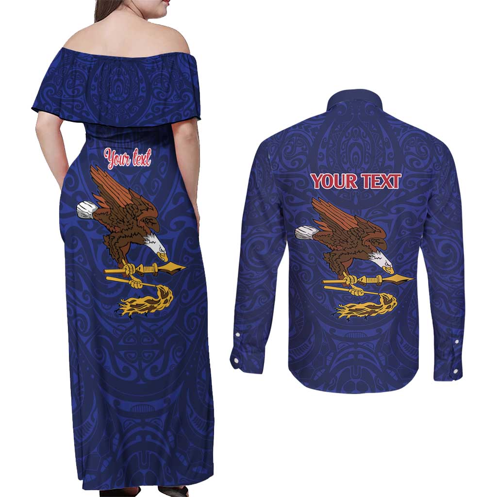 American Samoa Heart Tribal Personalized Couples Matching Off Shoulder Maxi Dress and Long Sleeve Button Shirt Polynesian Patterns