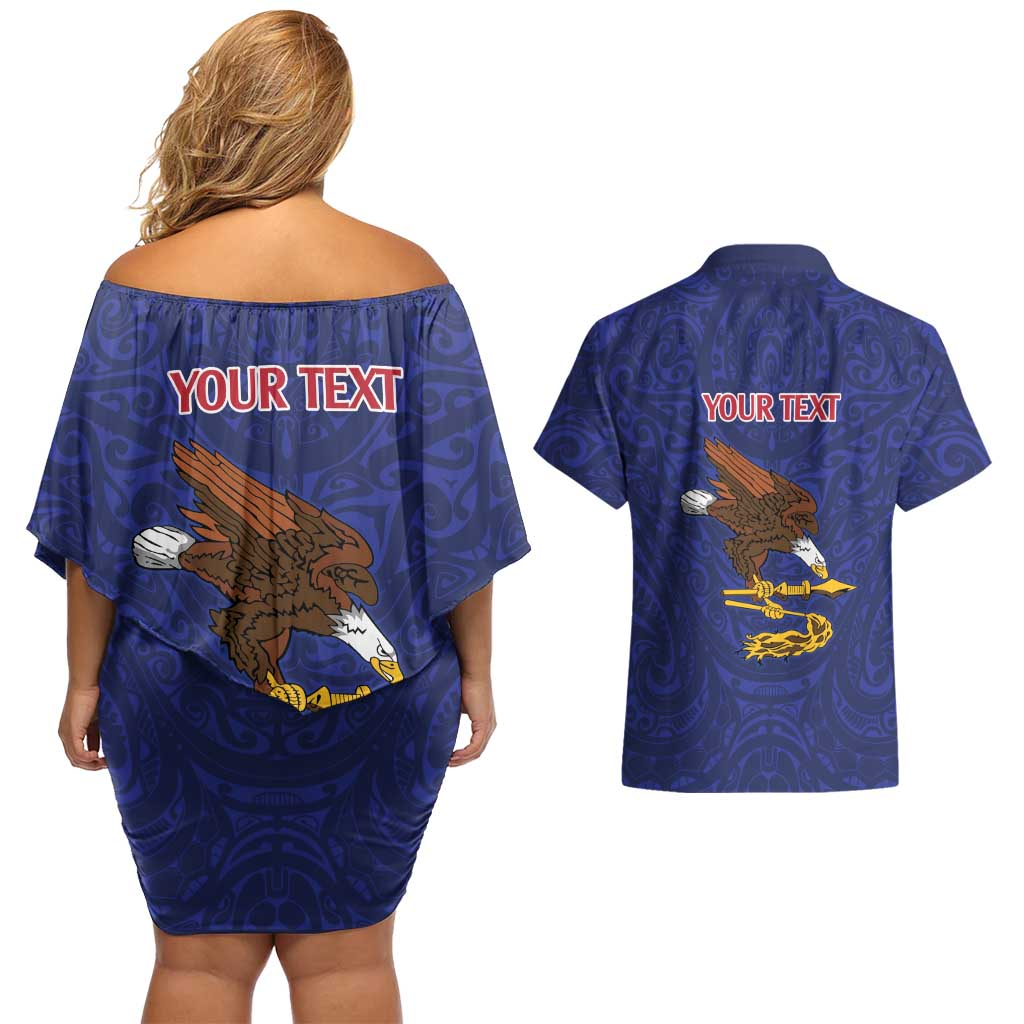 American Samoa Heart Tribal Personalized Couples Matching Off Shoulder Short Dress and Hawaiian Shirt Polynesian Patterns