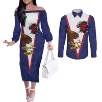 American Samoa Heart Tribal Personalized Couples Matching Off The Shoulder Long Sleeve Dress and Long Sleeve Button Shirt Polynesian Patterns