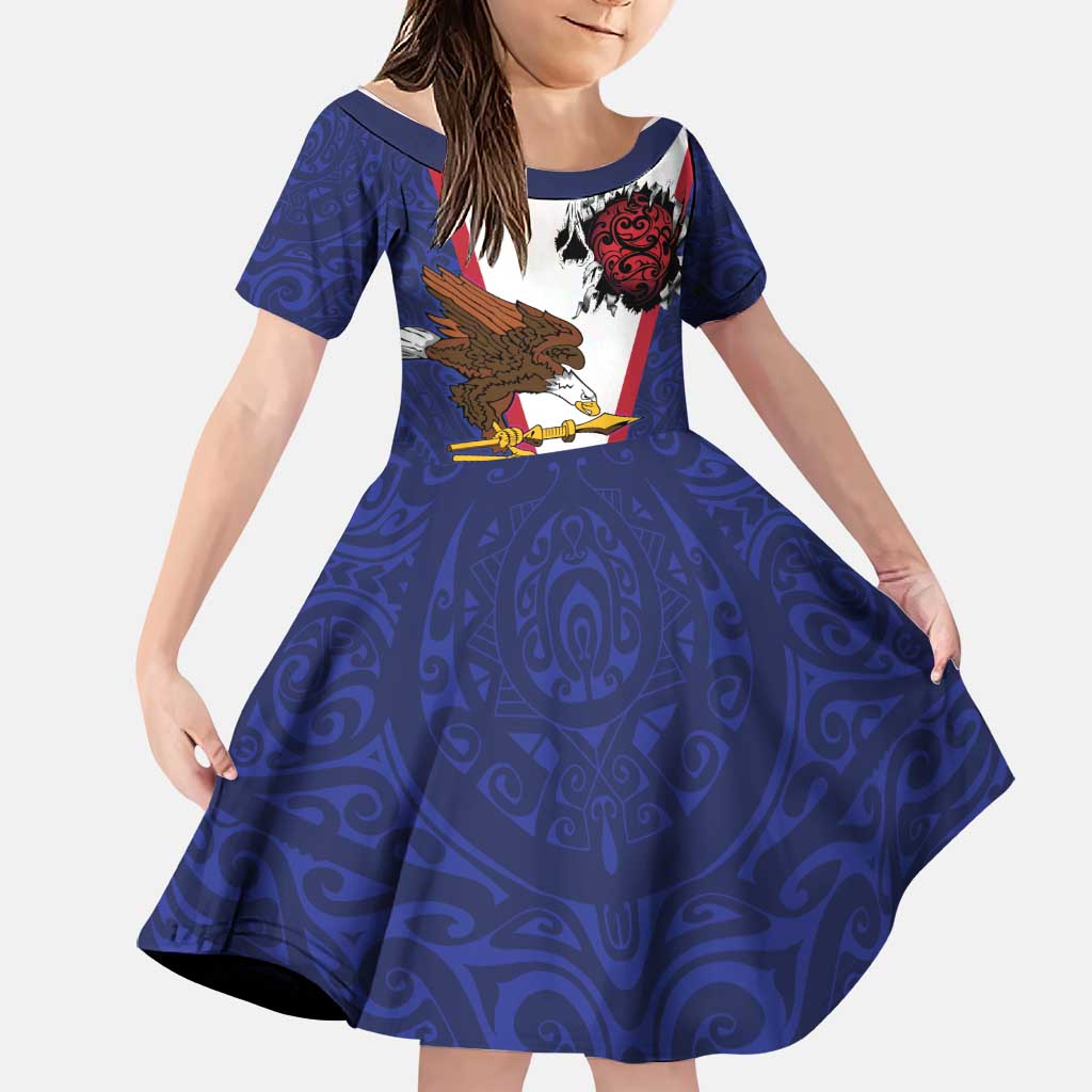 American Samoa Heart Tribal Personalized Family Matching Mermaid Dress and Hawaiian Shirt Polynesian Patterns LT9 Daughter's Dress Blue - Polynesian Pride