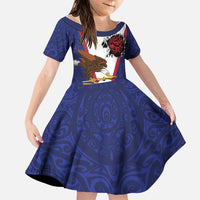 American Samoa Heart Tribal Personalized Family Matching Mermaid Dress and Hawaiian Shirt Polynesian Patterns LT9 Daughter's Dress Blue - Polynesian Pride