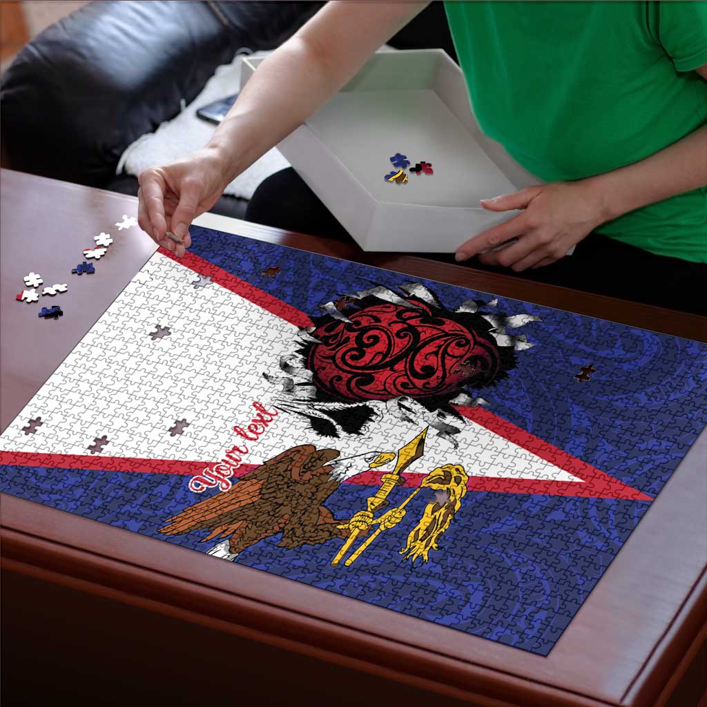 American Samoa Heart Tribal Personalized Puzzle Polynesian Patterns