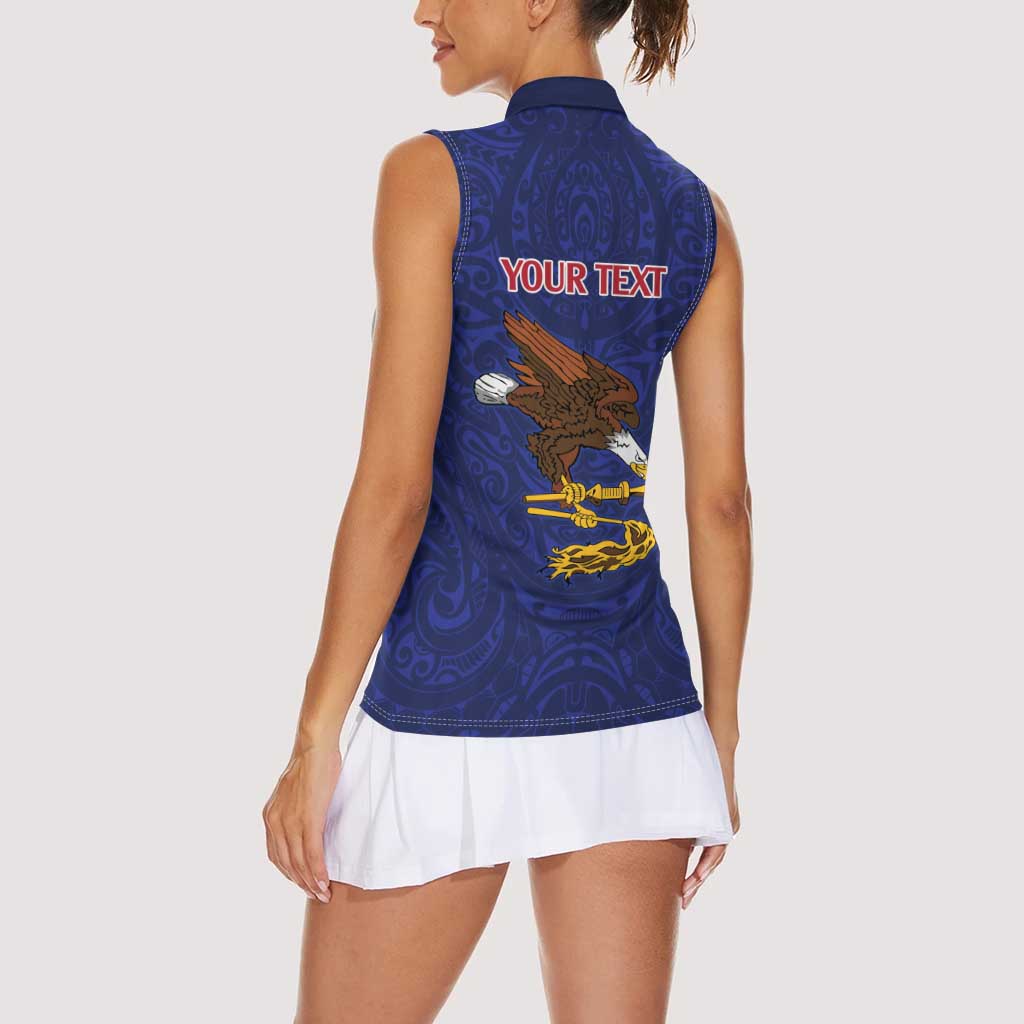 American Samoa Heart Tribal Personalized Women Sleeveless Polo Shirt Polynesian Patterns
