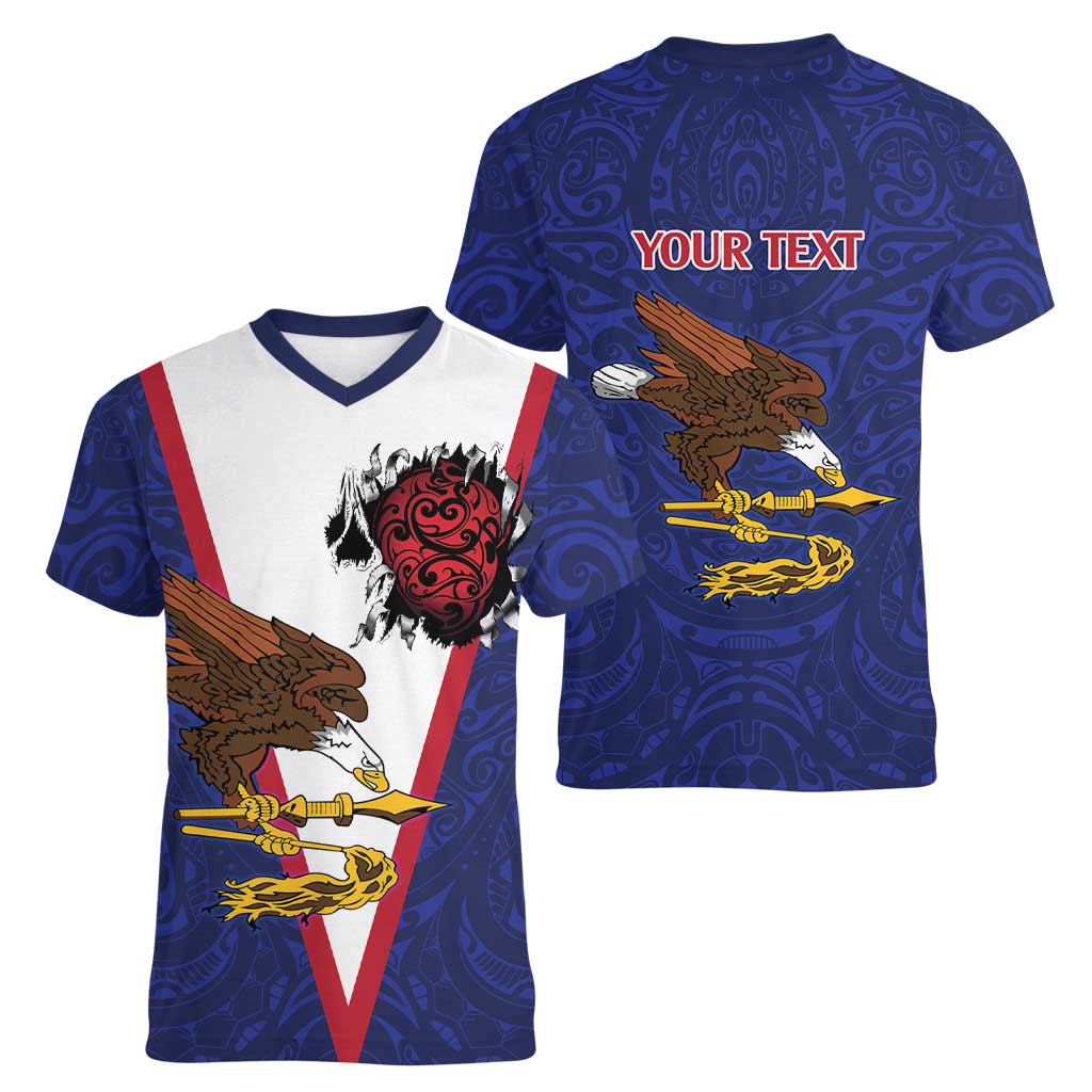 American Samoa Heart Tribal Personalized Women V-Neck T-Shirt Polynesian Patterns