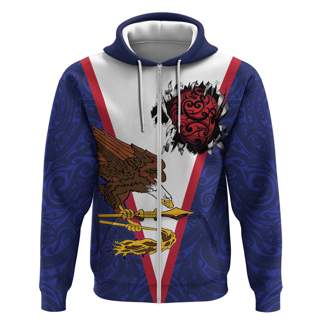 American Samoa Heart Tribal Personalized Zip Hoodie Polynesian Patterns