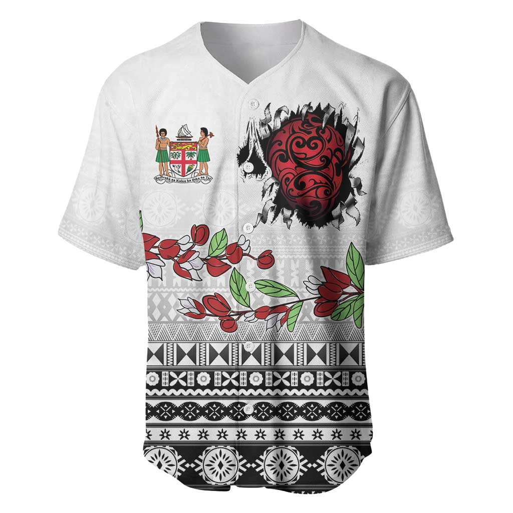 Fiji Heart Tribal Personalised Baseball Jersey Polynesian Patterns