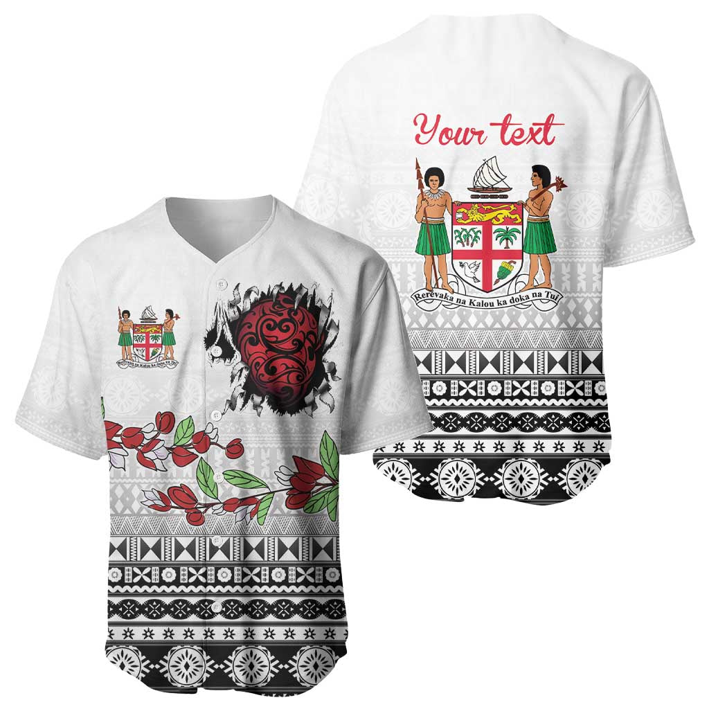 Fiji Heart Tribal Personalised Baseball Jersey Polynesian Patterns