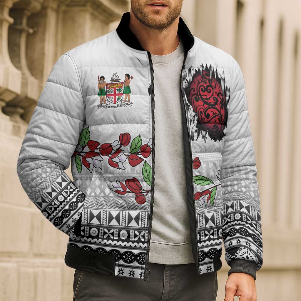 Fiji Heart Tribal Personalised Bomber Puffer Jacket Polynesian Patterns