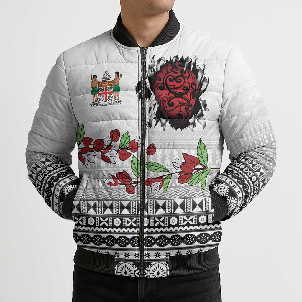 Fiji Heart Tribal Personalised Bomber Puffer Jacket Polynesian Patterns