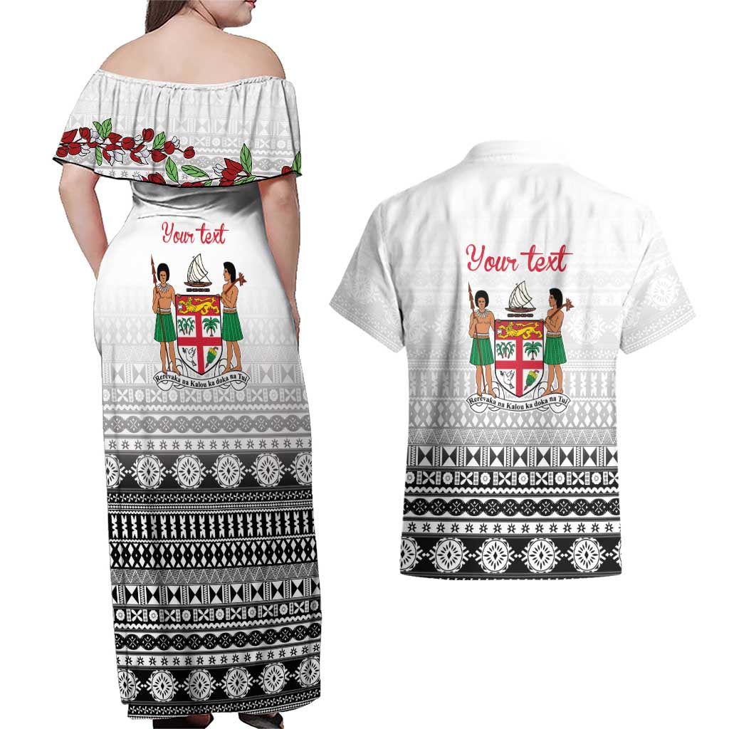 Fiji Heart Tribal Personalised Couples Matching Off Shoulder Maxi Dress and Hawaiian Shirt Polynesian Patterns
