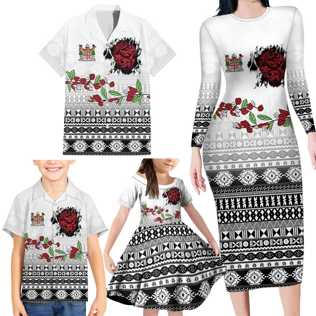 Fiji Heart Tribal Personalised Family Matching Long Sleeve Bodycon Dress and Hawaiian Shirt Polynesian Patterns LT9 - Polynesian Pride