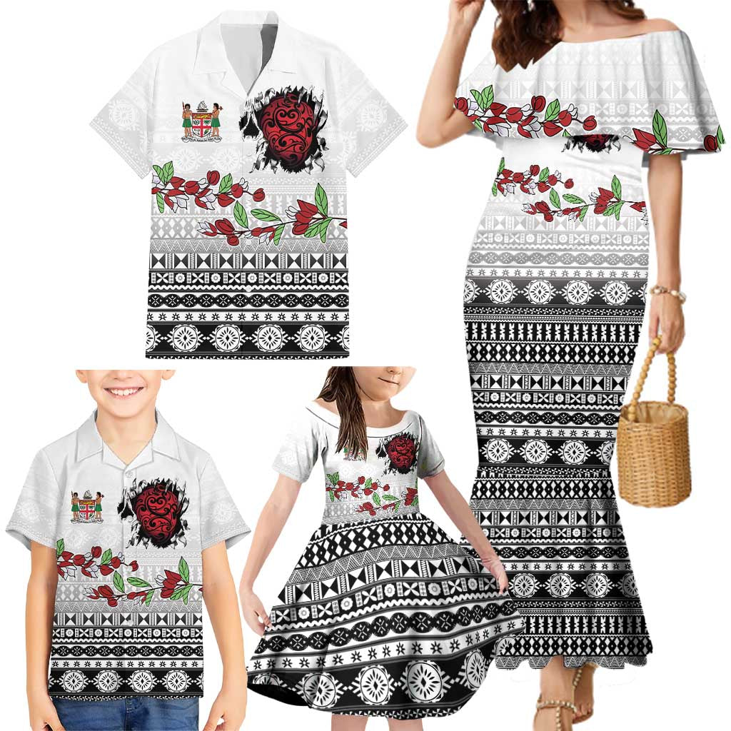 Fiji Heart Tribal Personalised Family Matching Mermaid Dress and Hawaiian Shirt Polynesian Patterns LT9 - Polynesian Pride
