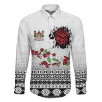 Fiji Heart Tribal Personalised Family Matching Off Shoulder Maxi Dress and Hawaiian Shirt Polynesian Patterns LT9 Dad's Shirt - Long Sleeve White - Polynesian Pride