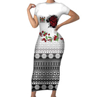 Fiji Heart Tribal Personalised Family Matching Short Sleeve Bodycon Dress and Hawaiian Shirt Polynesian Patterns LT9 Mom's Dress White - Polynesian Pride