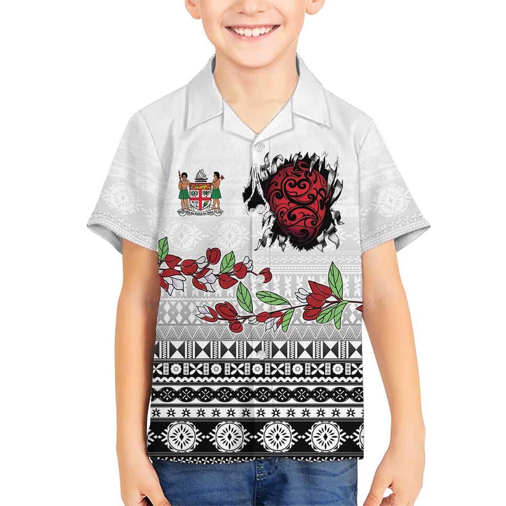 Fiji Heart Tribal Personalised Family Matching Short Sleeve Bodycon Dress and Hawaiian Shirt Polynesian Patterns LT9 Son's Shirt White - Polynesian Pride