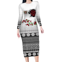 Fiji Heart Tribal Personalised Long Sleeve Bodycon Dress Polynesian Patterns LT9 Long Dress White - Polynesian Pride