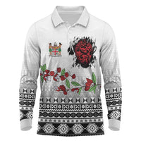Fiji Heart Tribal Personalised Long Sleeve Polo Shirt Polynesian Patterns LT9 White - Polynesian Pride