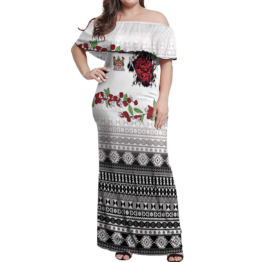 Fiji Heart Tribal Personalised Off Shoulder Maxi Dress Polynesian Patterns
