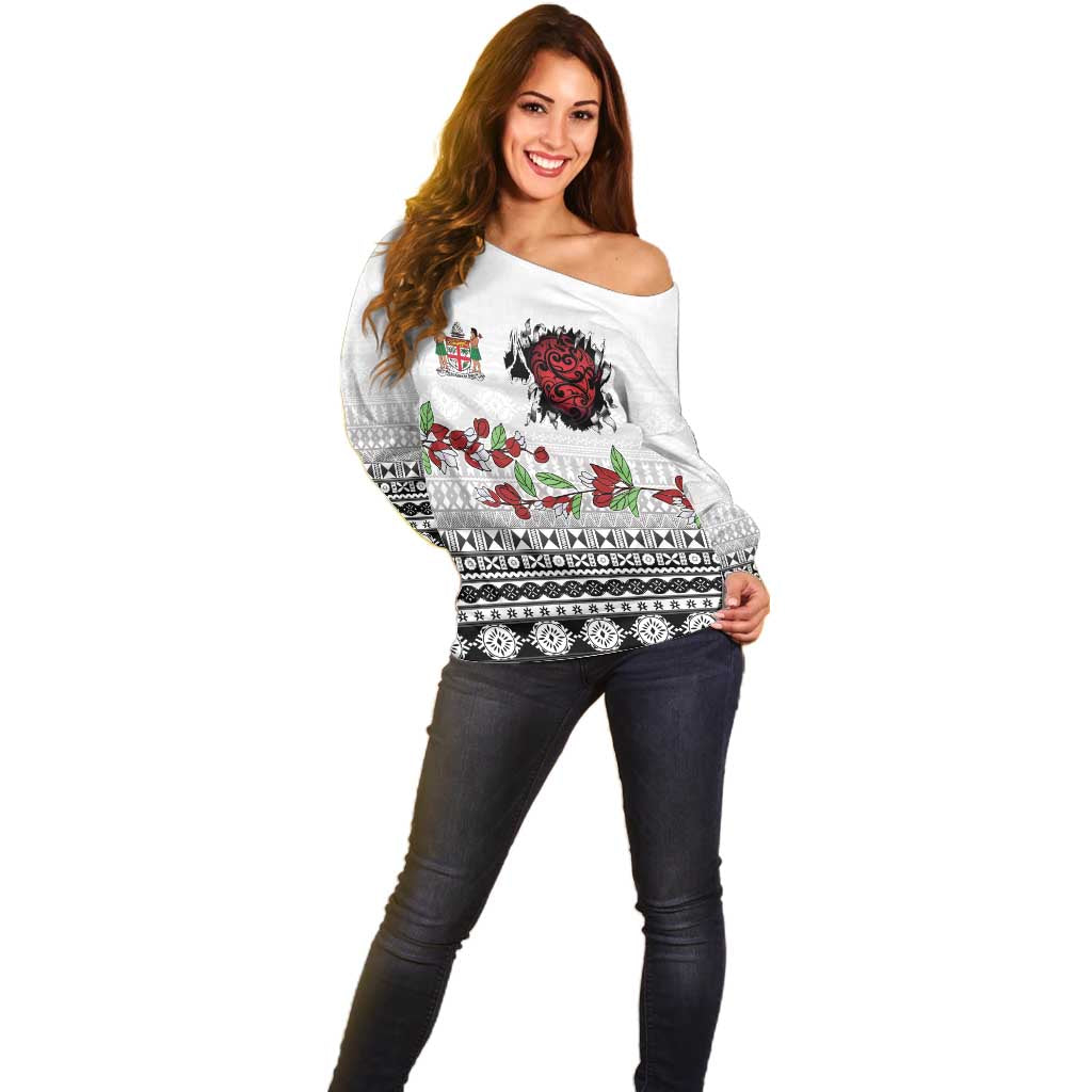 Fiji Heart Tribal Personalised Off Shoulder Sweater Polynesian Patterns