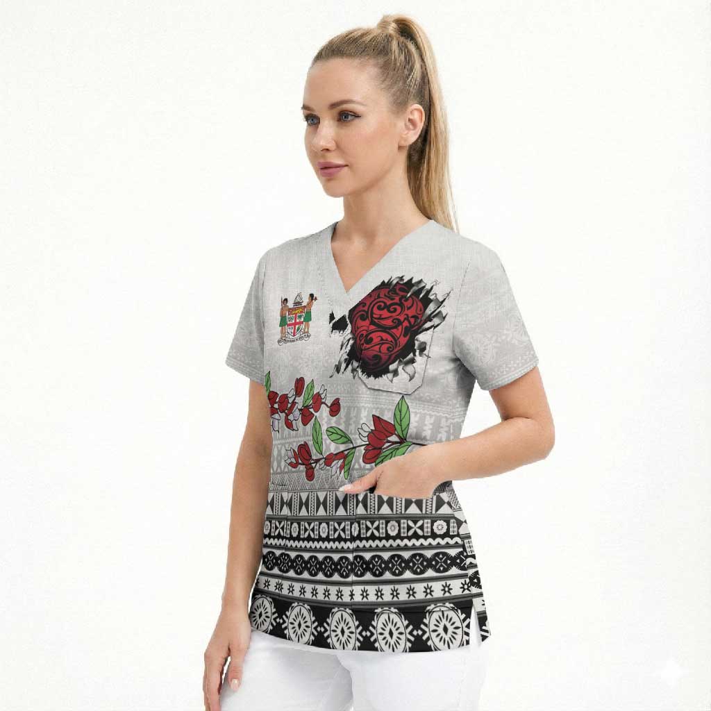 Fiji Heart Tribal Personalised Scrub Top Polynesian Patterns