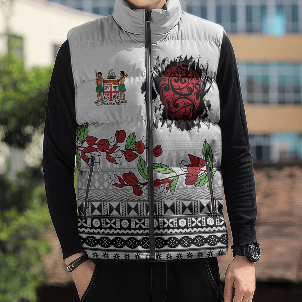 Fiji Heart Tribal Personalised Sleeveless Puffer Jacket Polynesian Patterns